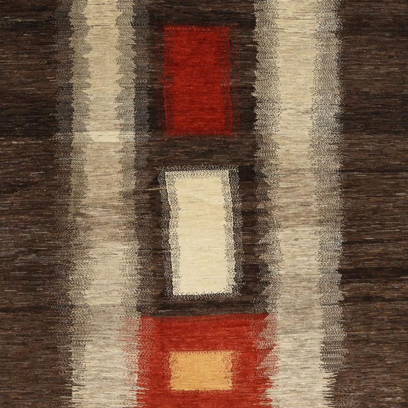 Tapis brun / beige / rouge, Carré 6 pi