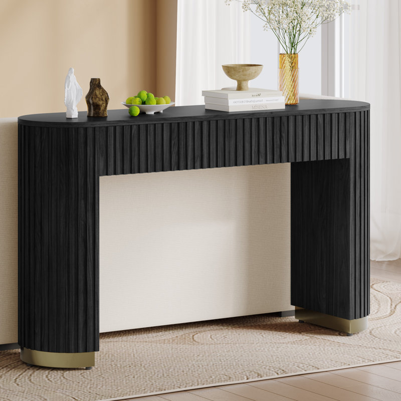 Console 54 po avec 2 tiroirs, Noir mat