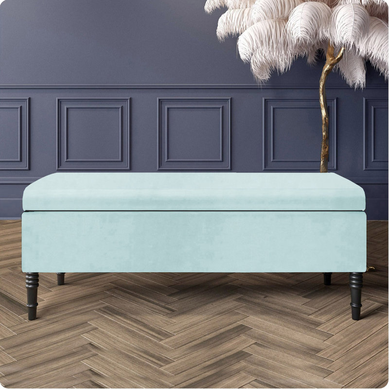 Paris Plain Ottoman Storage Bench - Plush Velvet Shoe Bench - Upholstered Footstool with Storage, White Plush Velvet