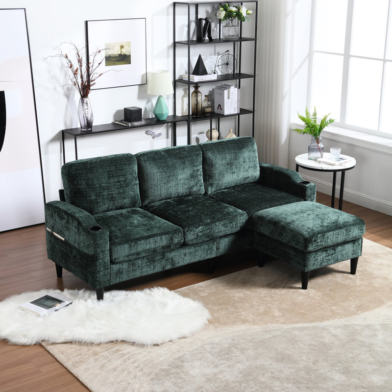 Chenille en tissu de salon, 3 canapés modulaires avec rangement et porte-gobelets en forme de L, pour 3 pièces, pour le confort