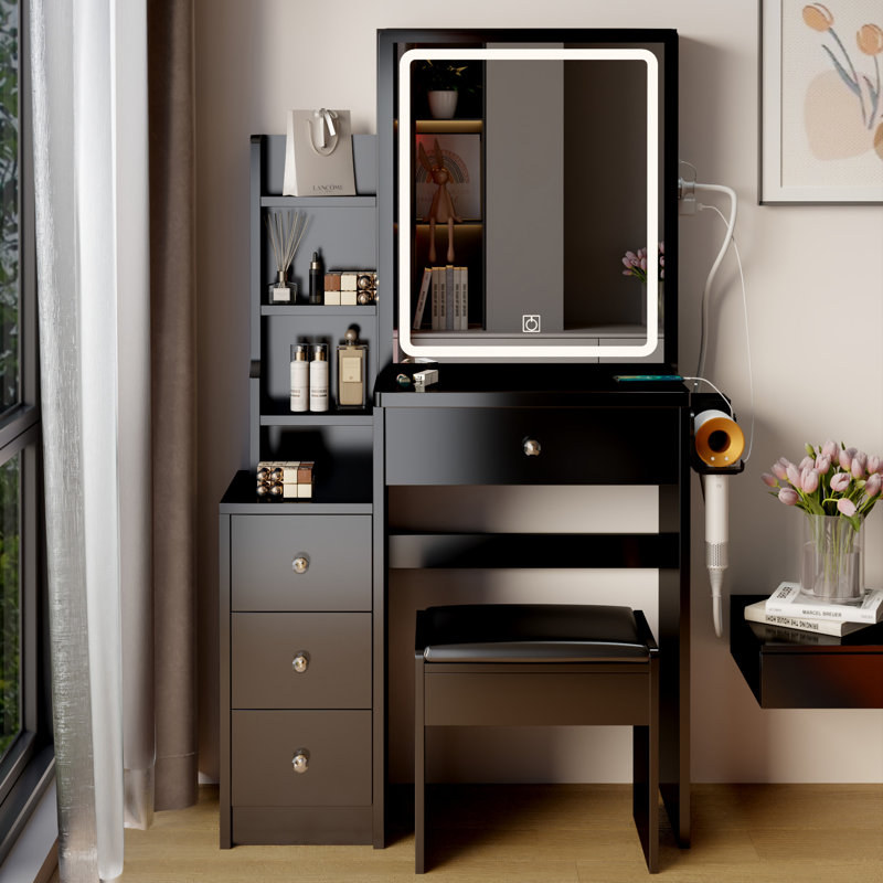 Table de chevet avec armoire de chevet, Noir 1
