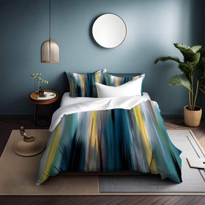 Ensemble de housse de couette en microfibre bleu / jaune