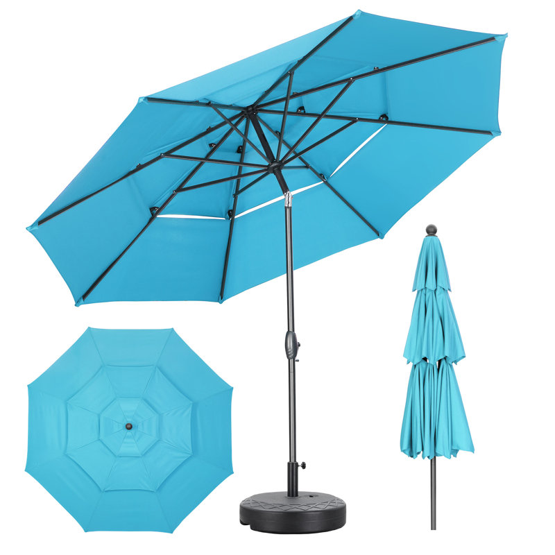 Parasol de patio 10 pi avec base, Bleu