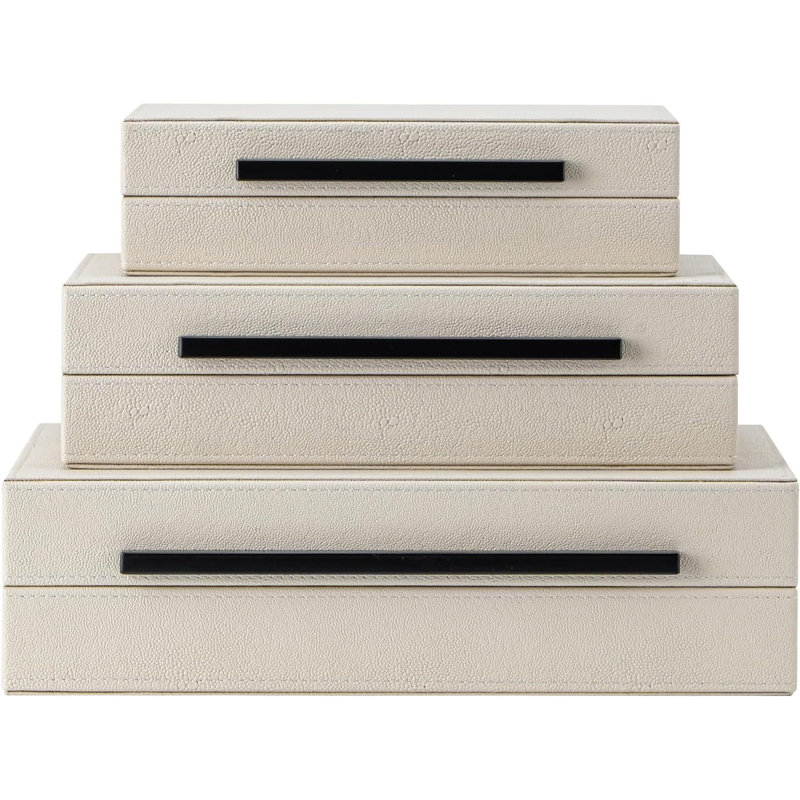 Set Of 3 Modern Shagreen Decorative Storage Boxes With Metal Handles – Faux Leather Stackable Nesting Jewellery Organizer With Velvet Lining