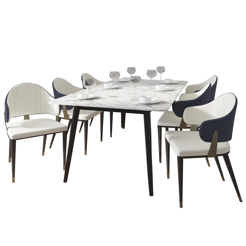 Ensemble de salle à manger 7 pièces Zayle, Bleu / Beige