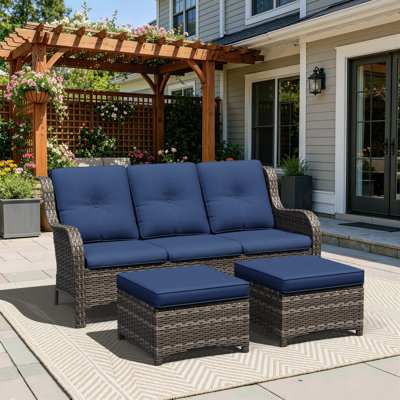 73'' Wide Wicker Patio Sofa with Cushions