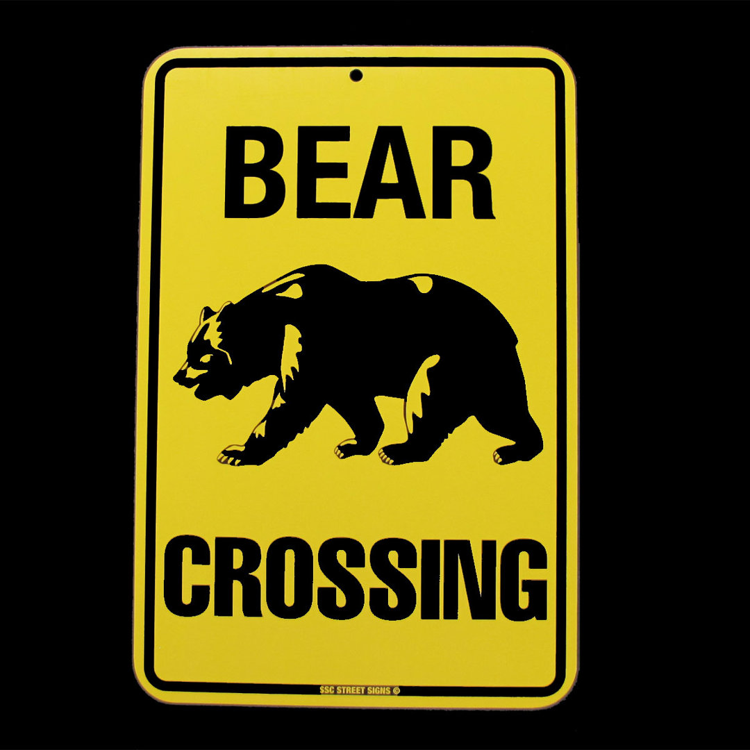 Caution Bear Crossing Danger Sign Log Cabin Lodge Decor Treasure Gurus