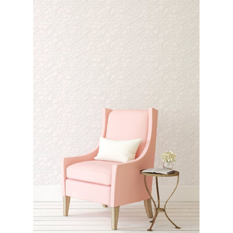 The Signature Peach on the Vine 10' L x 24" W Wallpaper Roll, Gray, Peel & Stick