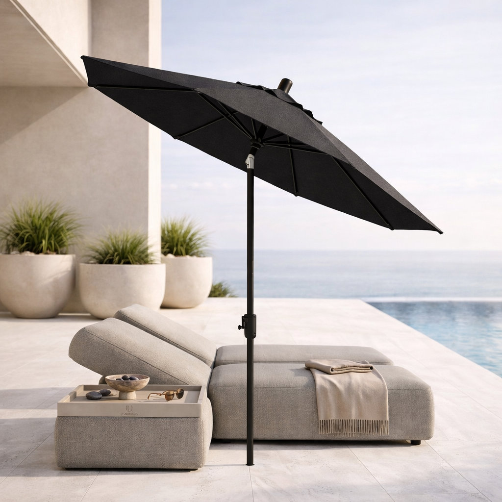 Natalie 8.7' Sunbrella® Market Umbrella, Canvas Black Sunbrella® Canvas, Black Sapphire