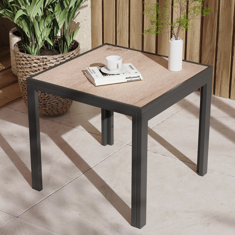 Table d'appoint carrée pour patio, plateau de table en imitation bois pour l'extérieur