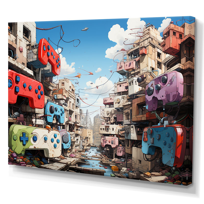 Pop Gaming Controllers Dreamscape - Art mural de jeux vidéo, H 34 po x l 44 po x P 1,5 po, Toile tendue