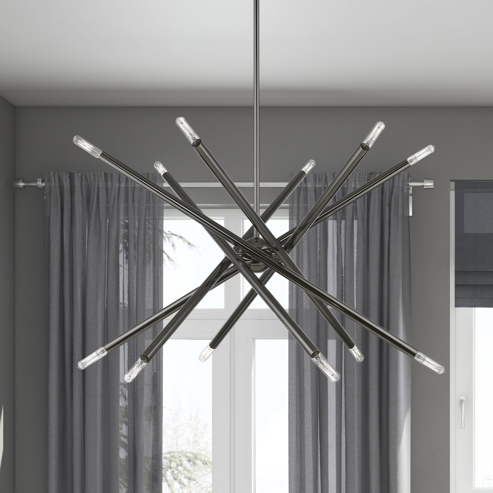 Poco Chandelier, Black Chrome, 12