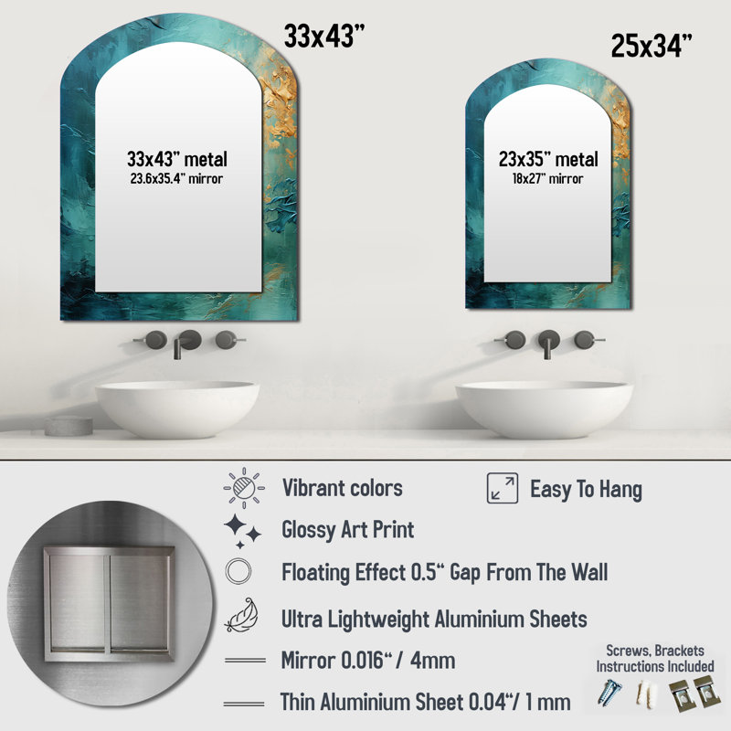 Teal Oasis III - miroir mural unique, paysages, 34 po x 25 po