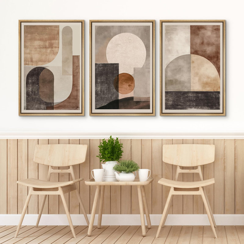 Nordic Shapes " Abstract Neutral And Earth Tones With Geometric Shapes Illustrations Modern Art Decor Living Room " 3 - Pieces