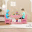 Ensemble de 3 tables d'activités en bois aggloméré rose avec 2 chaises et une bibliothèque pour les enfants
