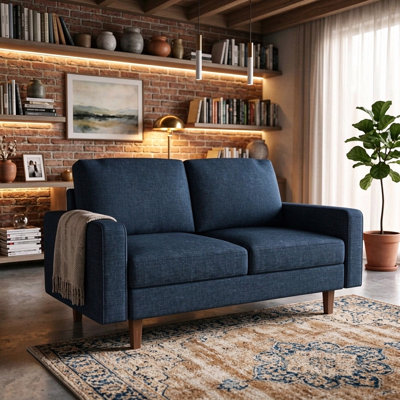 Canapé moderne avec causeuse, canapé en tissu de polyester à 2 places avec pieds fuselés en bois, coussin amovible, petit canapé pour le salon, coussins décoratifs non inclus