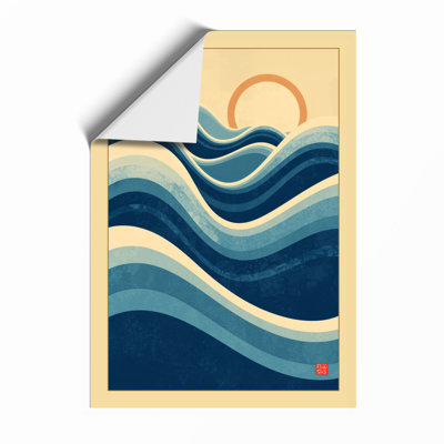 Ocean Waves in Blue Japandi - Framed Print
