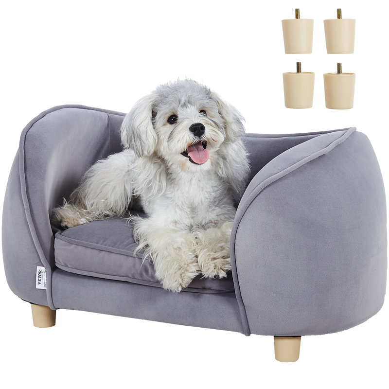 Gray Velvet Small Pet Sofa with Wooden Frame