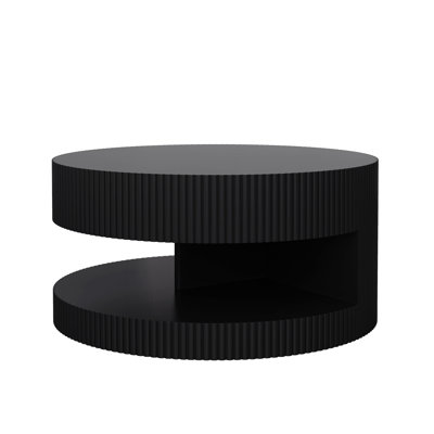 31.5'' Round Coffee Table In Black, Modern With Vertical Stripe And Storage Feature, For Living Room & Bedroom, Easy To Clean, No Assembly Table, Black. Versatile Workstation Or Meal, Density Board