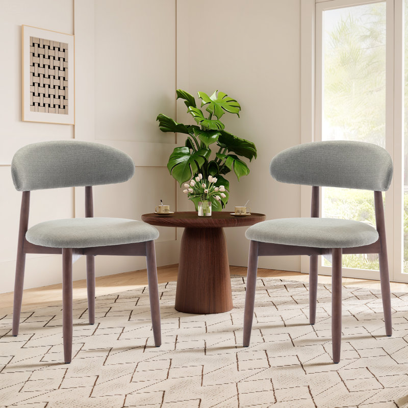  Solid Wood Upholstered Dining Chair - Ergonomic Curved Back, Comfort Fabric, Green, Walnut