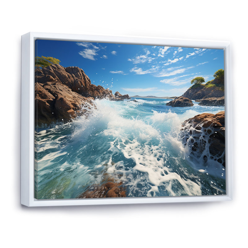 Rocky Beach Ocean Symphony, H 16 po x l 32 po x P 1 po, Cadre flottant blanc