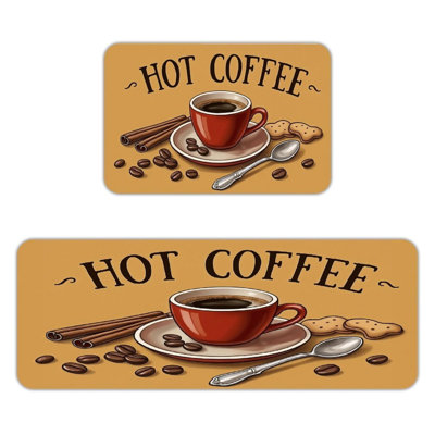 2-Piece Set Hot Coffee Orange Flannel Kitchen Mats Pantry Kitchen