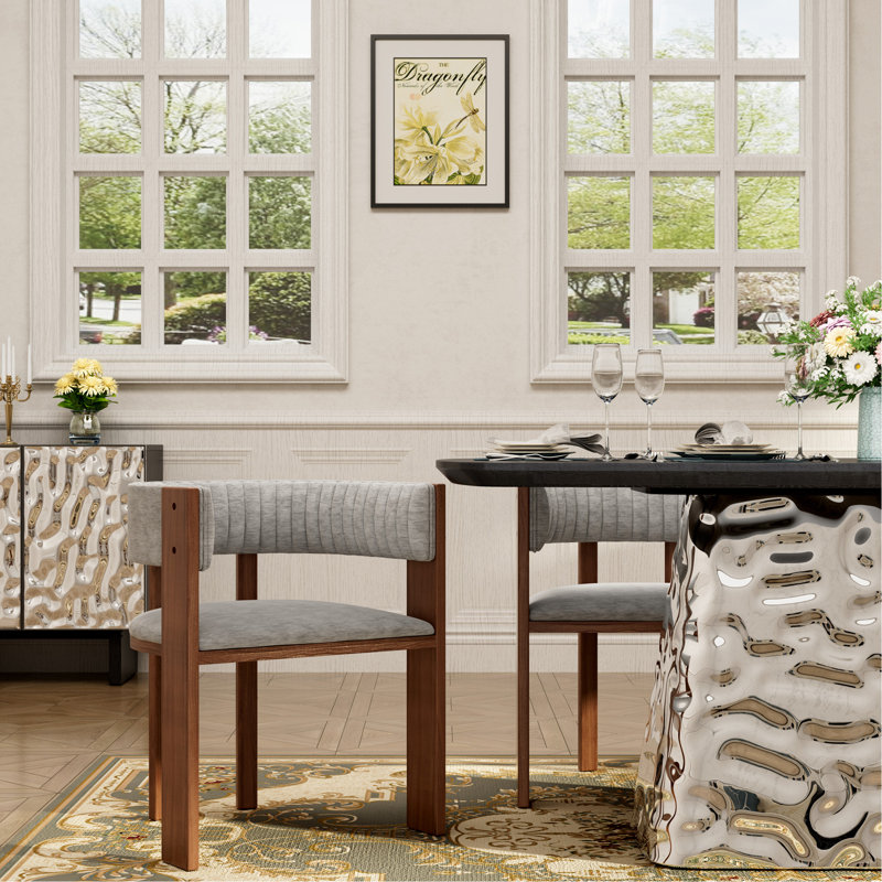 Chaise de salle à manger unique en bois à dossier incurvé avec coussin de protection convenant à la cuisine ou à la salle à manger (ensemble de 2, gris)