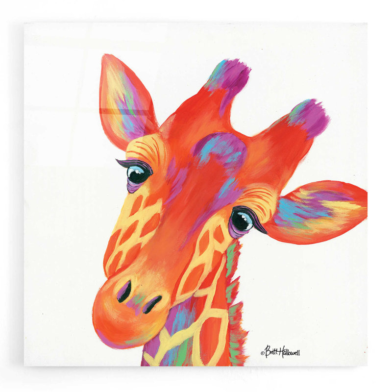 «Cheery Giraffe» par Britt Hallowell - impression sans cadre, H 12 po x l 12 po x P 0,13 po