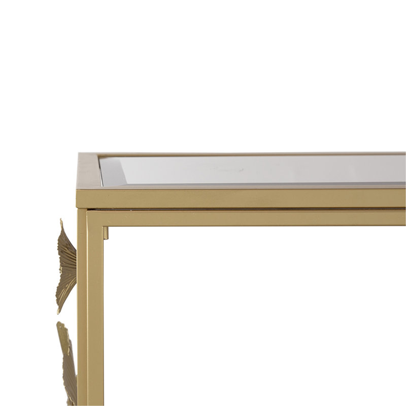 Console dorée 39,5 po x 12 po x 30,5 po avec dessus en verre miroir, table d'entrée moderne pour salon ou hall d'entrée.