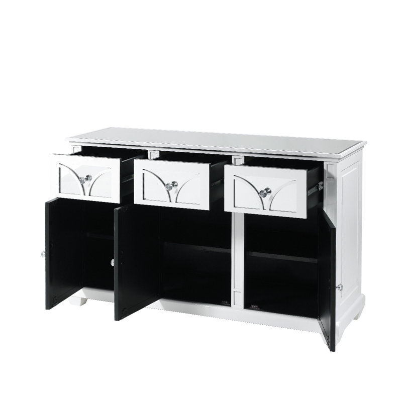 Violetta 40cm Wide Sideboard, 3 Drawer Wooden Buffet Cabinet with Mirrored Tabletop