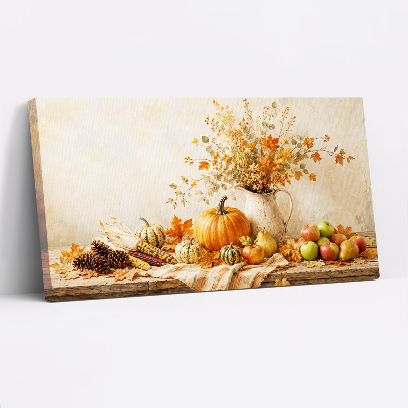 «Fall Harvest», citrouille et pomme, nature morte sur toile d'Halloween, L 32 po x H 16 po