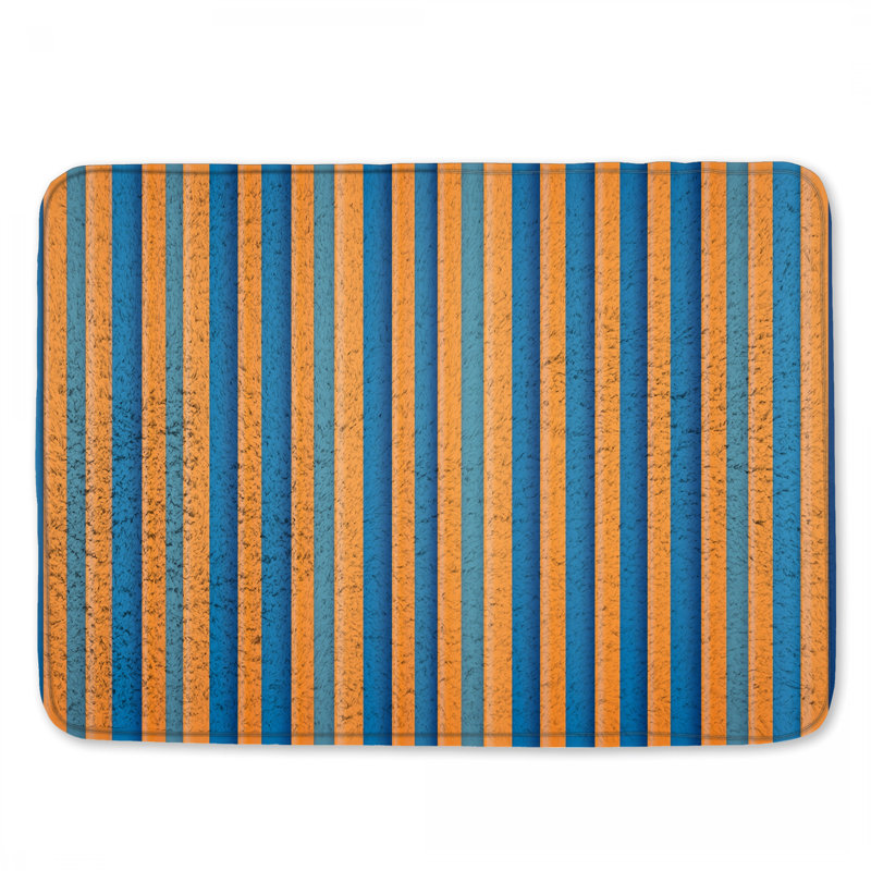 Tapis de bain orange à rayures bleues, 24in W x 17in L