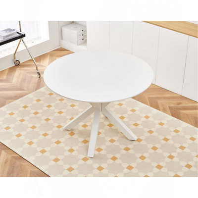 Table de salle à manger de style Mid-Century de 42,1 po pour 4 à 6 personnes avec plateau rond en MDF, table de salle à manger à piédestal, table basse de loisirs, couleur marbre blanc