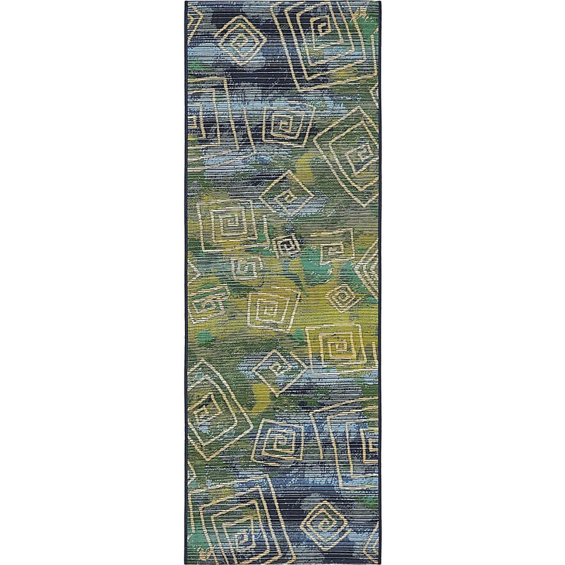 Outdoor Veranda Area Rug Grass and Sky Color, Runner 2' x 6'