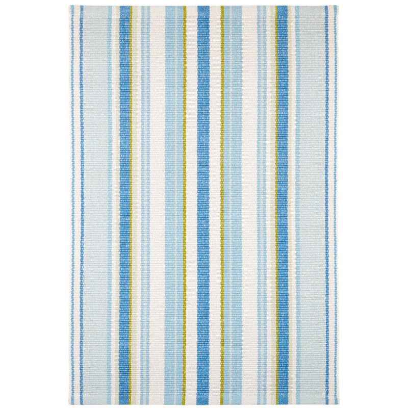 Tapis bleu en coton tissé à la main Daphne, Rectangle 9 pi 6 po x 13 pi 6 po