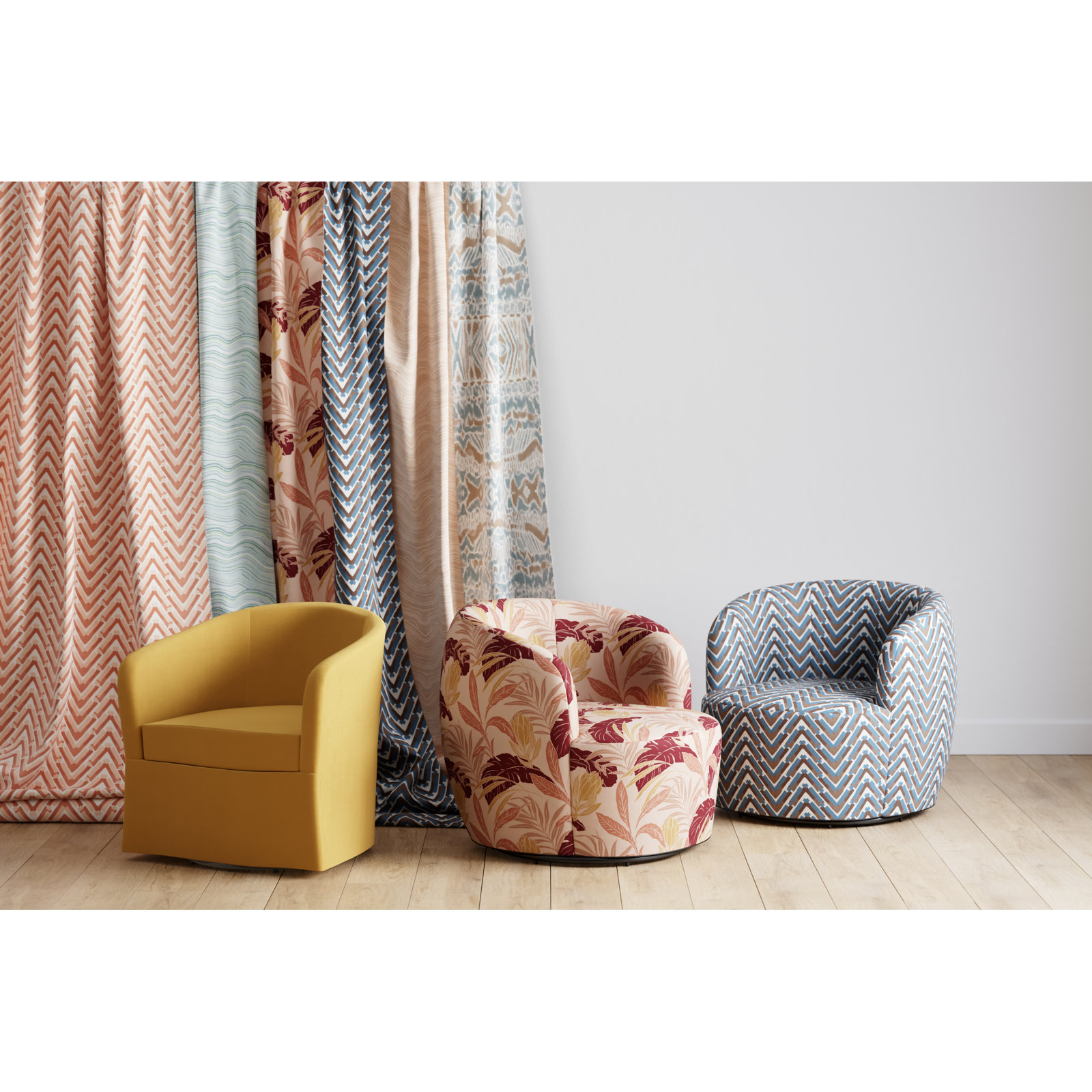 Mina Swivel Barrel Chair, Protea Palm Blush