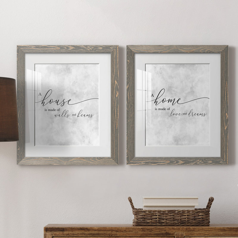 Une maison - ensemble de 2 reproductions d'art textuel, Blanc, Cadre en papier gris, H 24 po x l 36 po x P 1,5 po