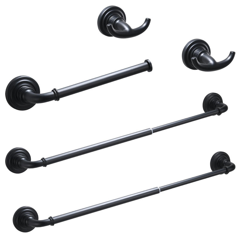 Bathroom Hardware Set Black 4-Pieces Bathroom Towel Rack 24 Inches Adjustable Bathroom Accessories Set, Black