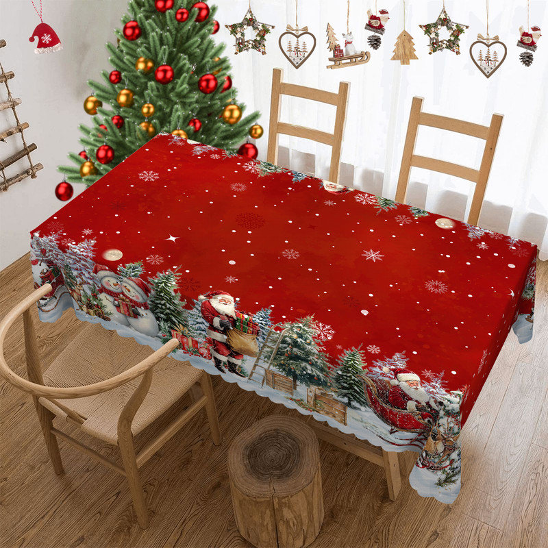 Nappe lavable classique en polyester motif père Noël pour décorations de Noël, L 70,8 po x l 55,12 po