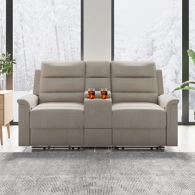 Canapé inclinable 82,3 po à accoudoirs évasés, Mélange de lin beige