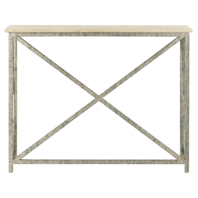 Medallion 60'' Console Table, 34"H x 45"W x 15"D, Lite Travertine, Deep Ocean