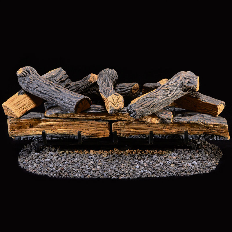 Duluth Forge Ventless Dual Fuel Gas Log Set, Split Oak, T-Stat Control, 30"(Minimum Opening: 20"H x 34"FW x 28"BW x 15"D)