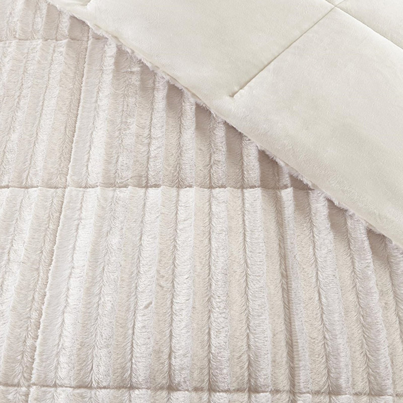 Stylish Full/queen Faux Fur Comforter Mini , Champagne, Sanitary Warm Fabric,, Full/Queen Comforter + 2 Shams, Champagne