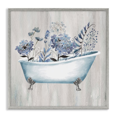 Vintage Tub & Blue Florals Framed Giclee Art by Conrad Knutsen
