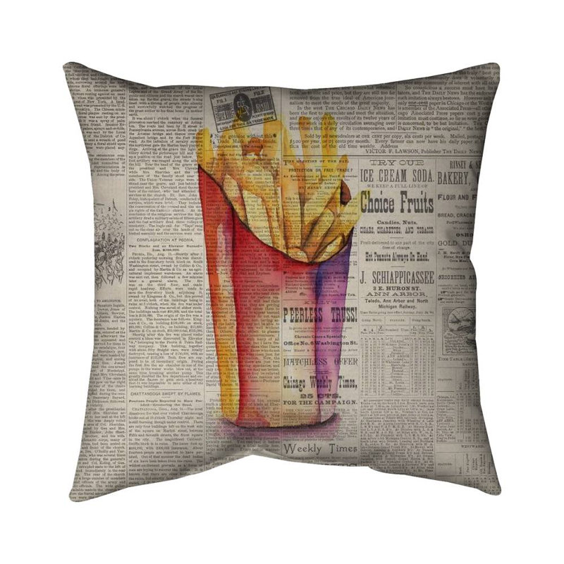 Vintage style french fries - 16"x16" Throw pillow cover - Poly twill - Print on demand