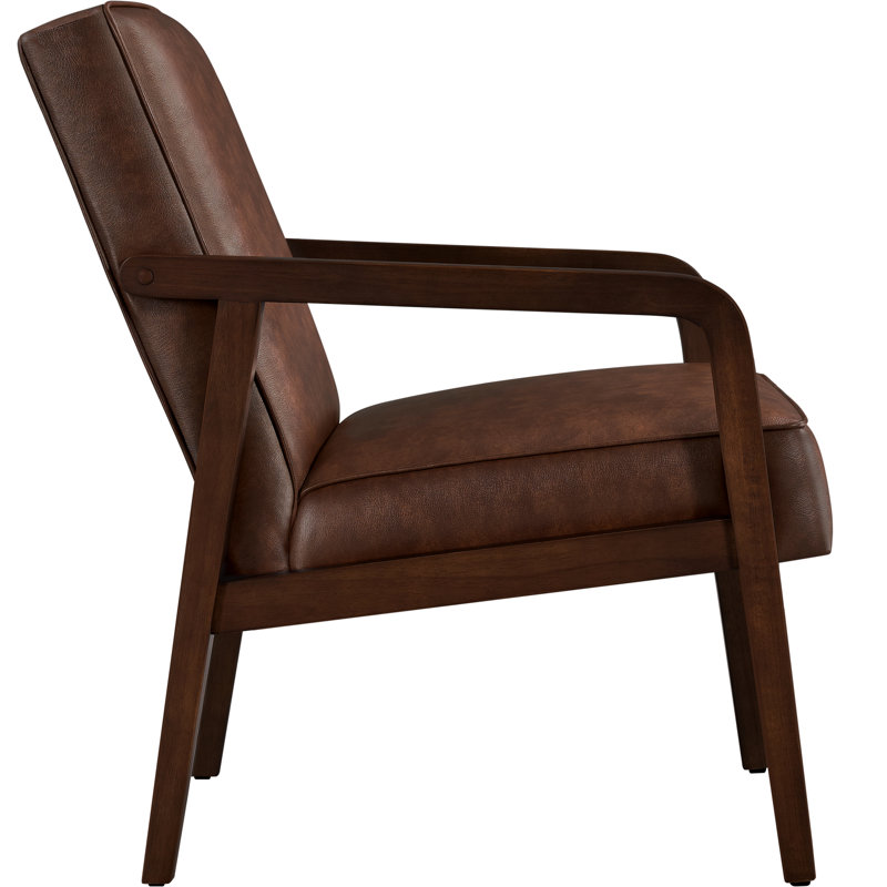 Brandalyn 25" W Wood Frame Faux Leather Armchair, Dark Brown Faux Leather