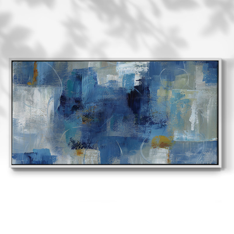 Blue Morning- Framed Gallery Wrapped Canvas -Ready to Hang, 21" H x 41" W, White