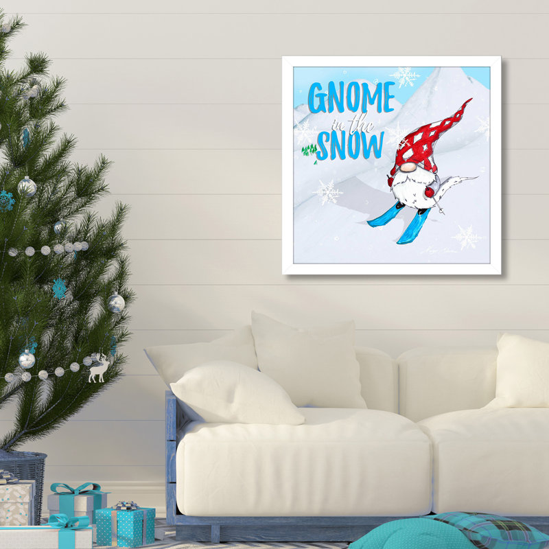 «Gnome Ski Ride», impression, H 37,5 po x l 37,5 po x P 1 po, Cadre blanc