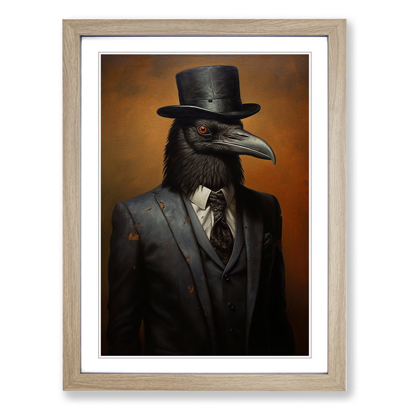 Crow in a Suit Painting No.2 - Framed Print, Oak Framed, 64cm H x 46cm W x 2cm D