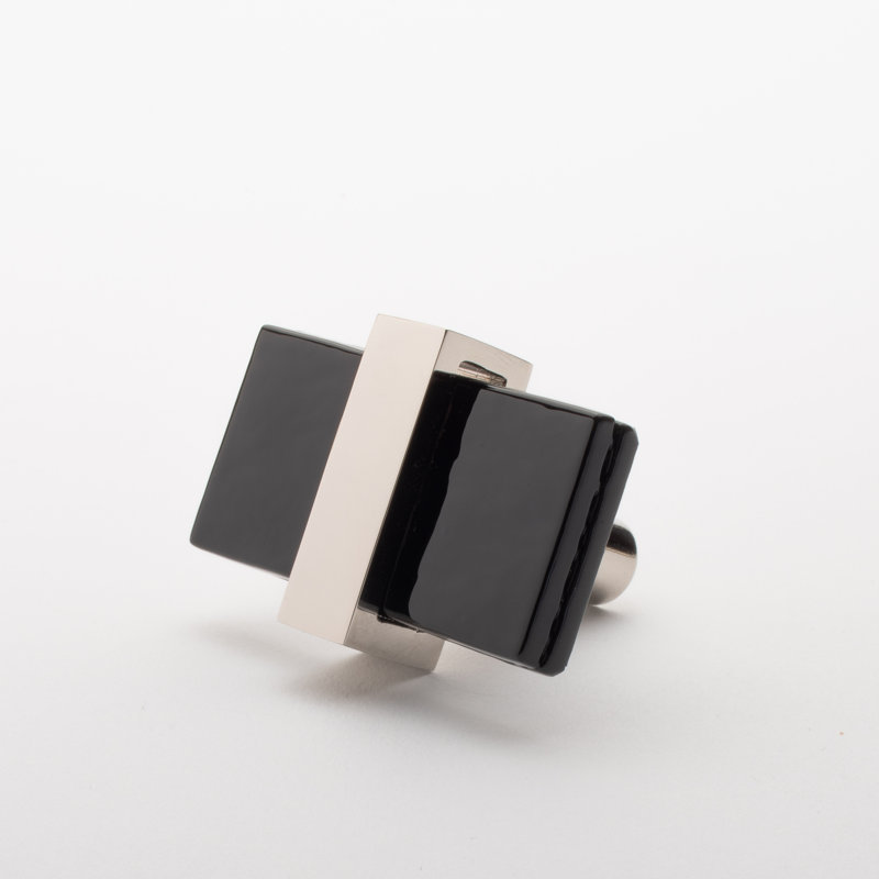 2” Length Rectangle Knob, Polished Nickel/Black